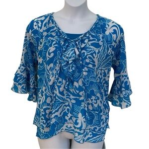 Multiples | 2 Piece Blue and White Floral Blouse and Camisole PXL